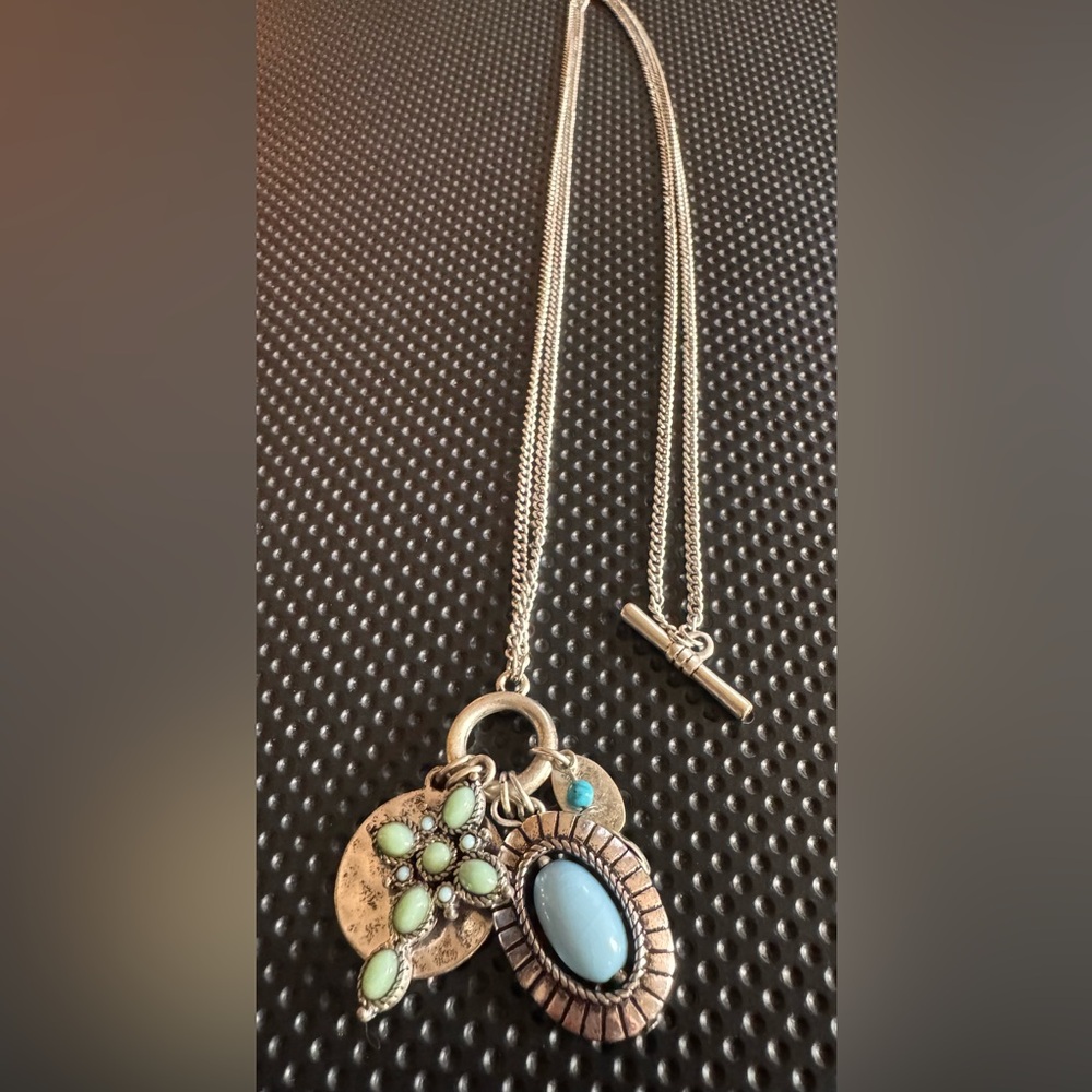 Nine West Vintage America Faux Turquoise and Silver Tone Charm Necklace